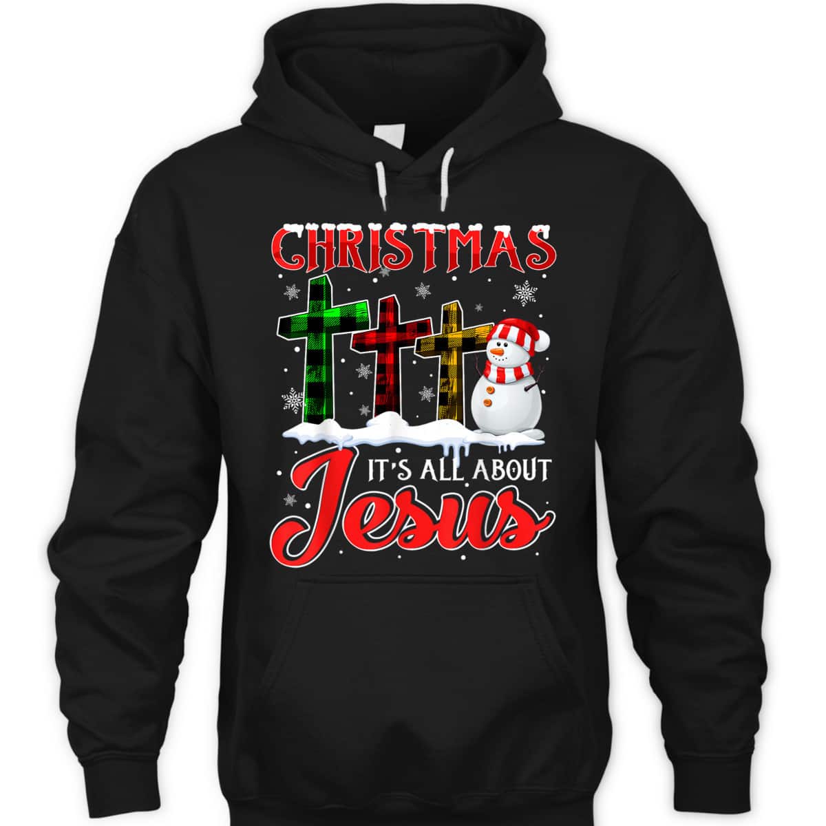 Christmas It's All About Jesus Xmas Snowman Cross Christian T-Shirt