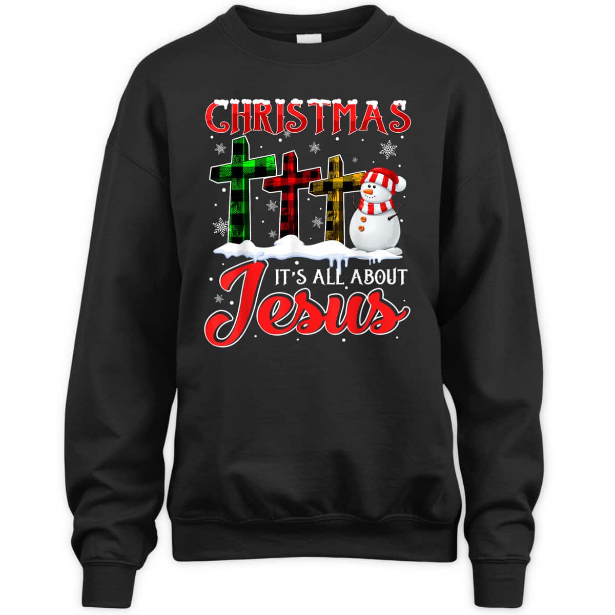 Christmas It's All About Jesus Xmas Snowman Cross Christian T-Shirt