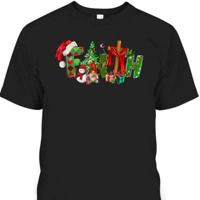 Christmas Faith With Cross X-Mas Pajama Christian Jesus T-Shirt