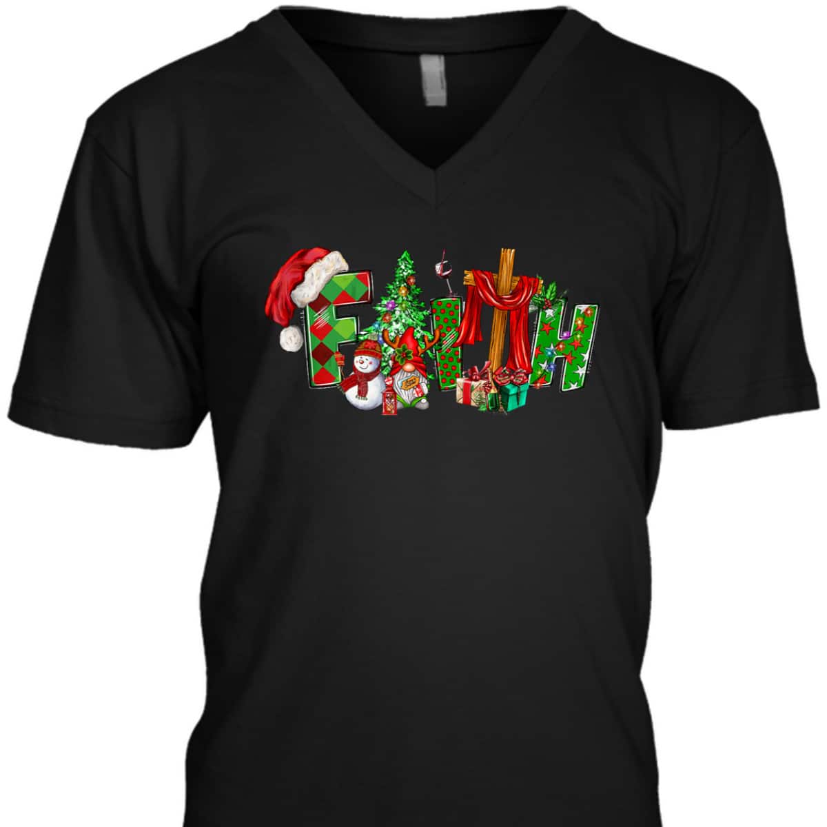 Christmas Faith With Cross X-Mas Pajama Christian Jesus T-Shirt