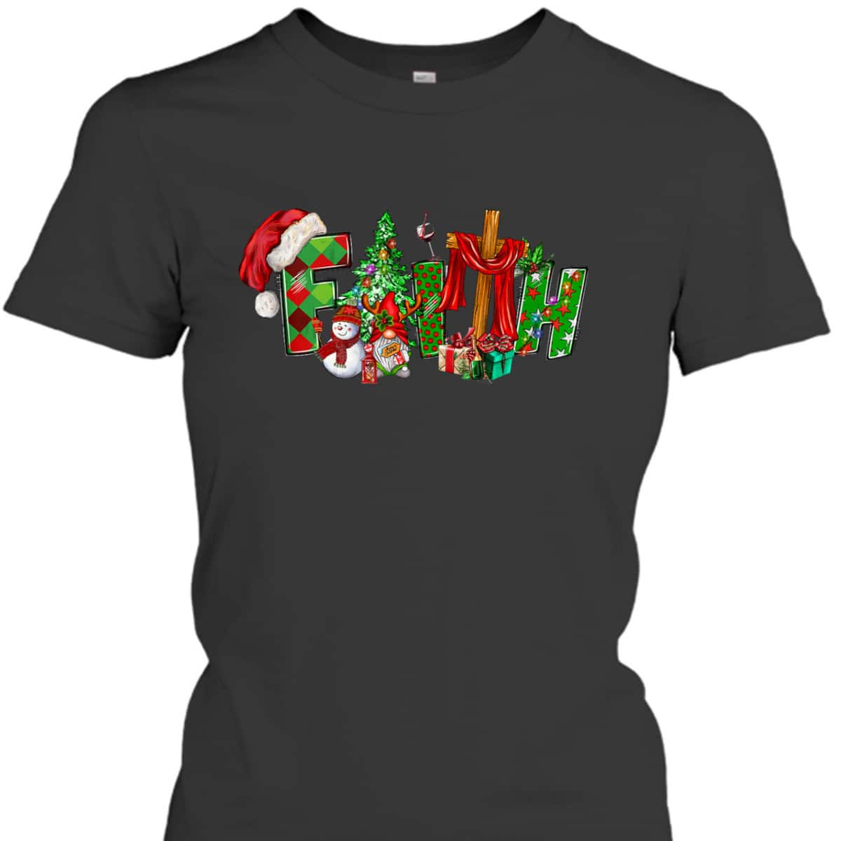 Christmas Faith With Cross X-Mas Pajama Christian Jesus T-Shirt
