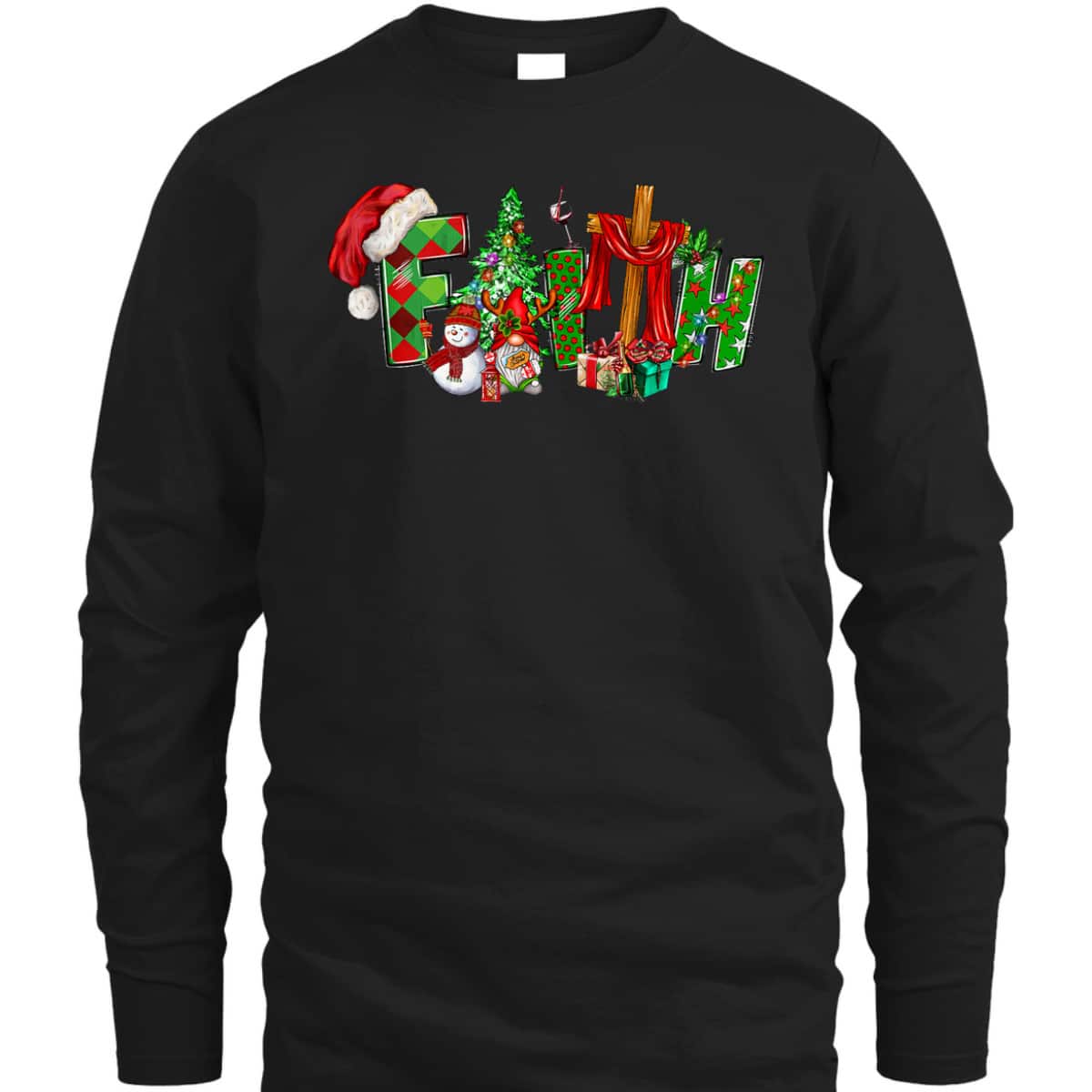 Christmas Faith With Cross X-Mas Pajama Christian Jesus T-Shirt