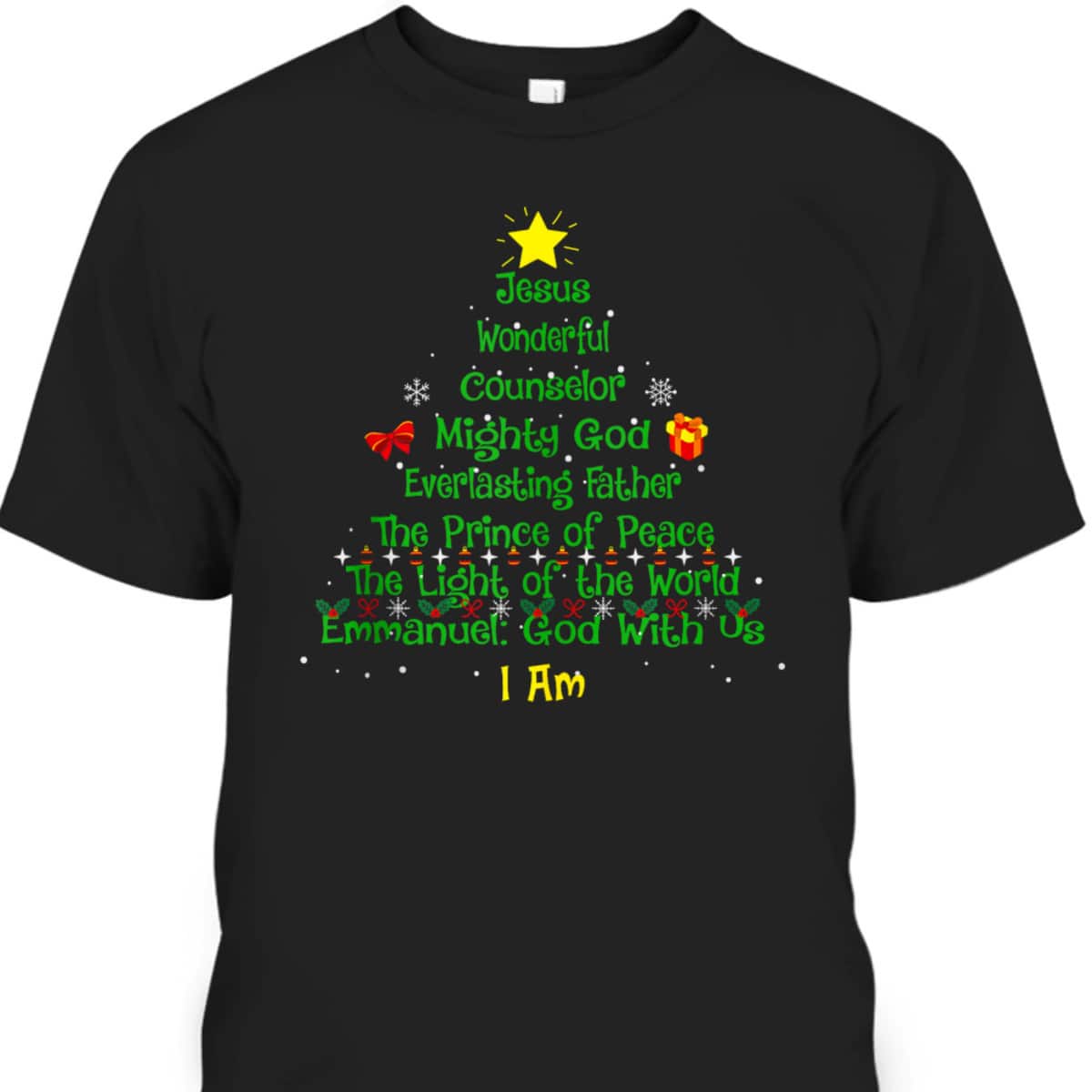 Christian Christmas Lover Bible Names Of Jesus Tree Xmas T-Shirt Christian Christmas Lover Bible Names Of Jesus Tree Xmas T-Shirt
