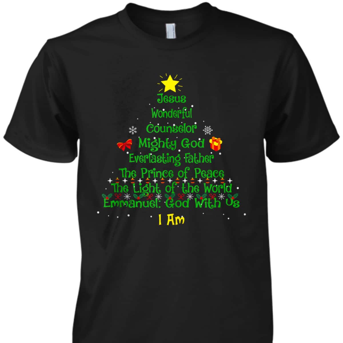 Christian Christmas Lover Bible Names Of Jesus Tree Xmas T-Shirt