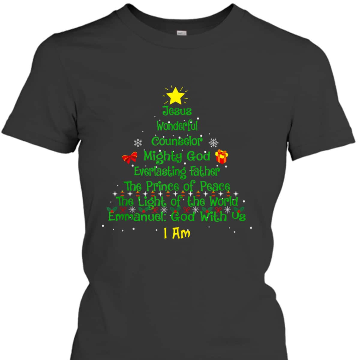 Christian Christmas Lover Bible Names Of Jesus Tree Xmas T-Shirt