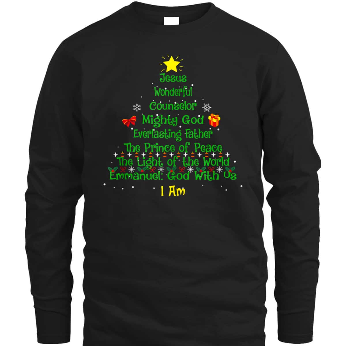 Christian Christmas Lover Bible Names Of Jesus Tree Xmas T-Shirt