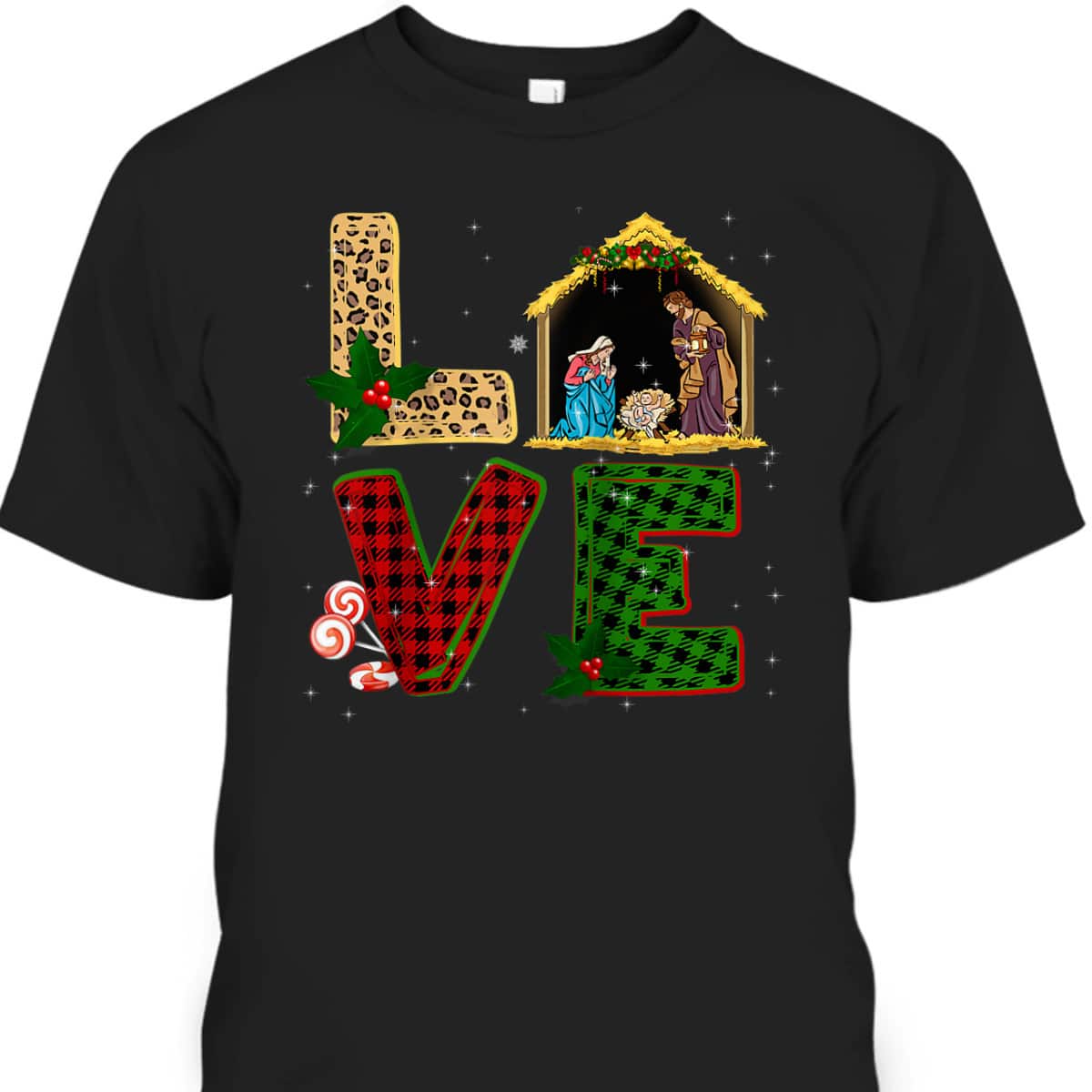 Leopard Plaid Christmas Nativity Christian Love T-Shirt Leopard Plaid Christmas Nativity Christian Love T-Shirt