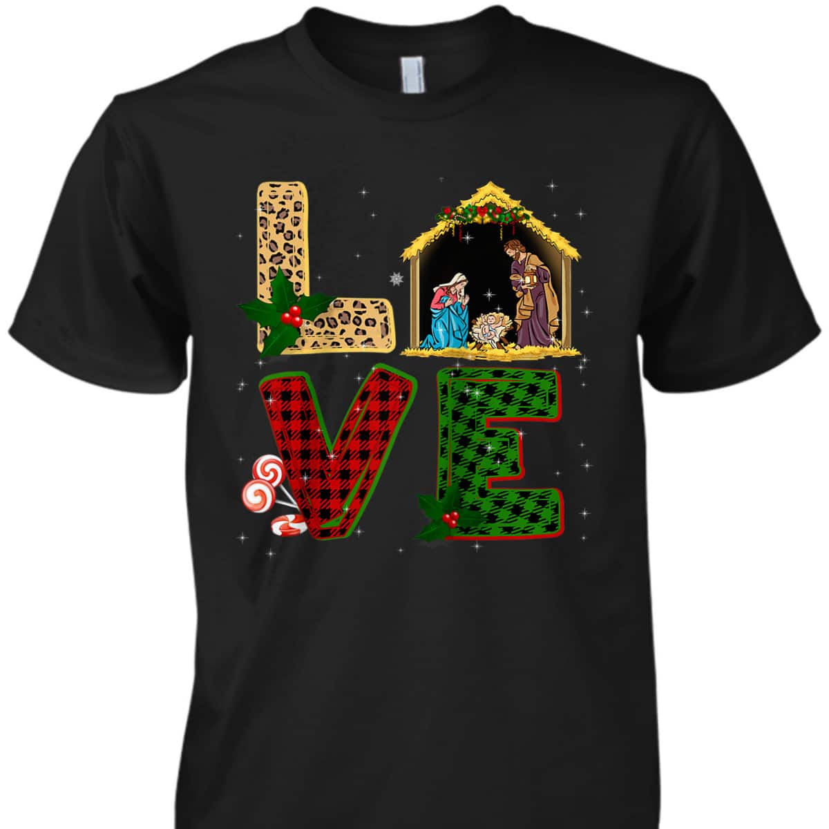 Leopard Plaid Christmas Nativity Christian Love T-Shirt Leopard Plaid Christmas Nativity Christian Love T-Shirt