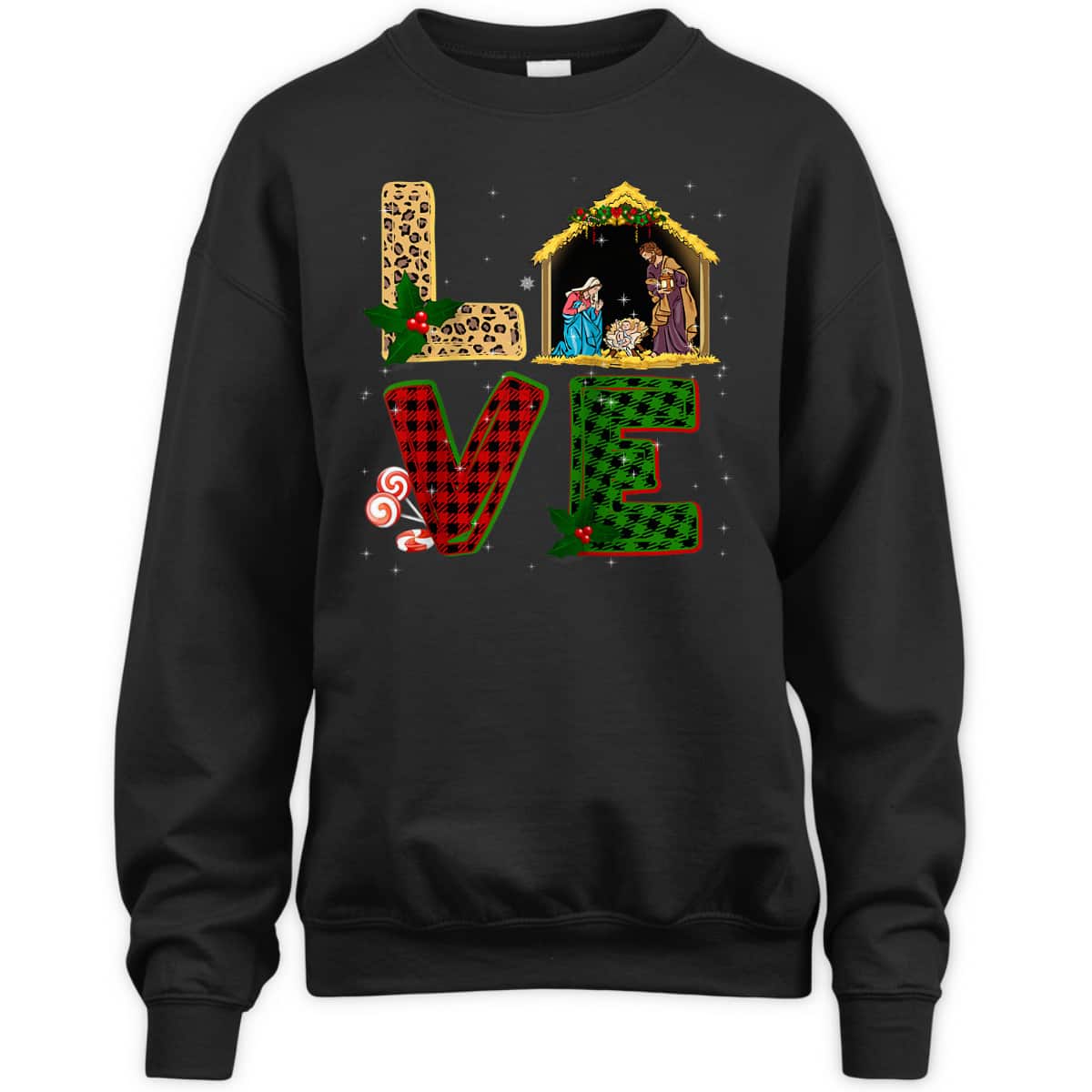 Leopard Plaid Christmas Nativity Christian Love T-Shirt