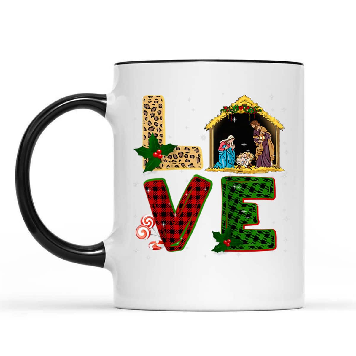 Leopard Plaid Christmas Nativity Christian Love T-Shirt