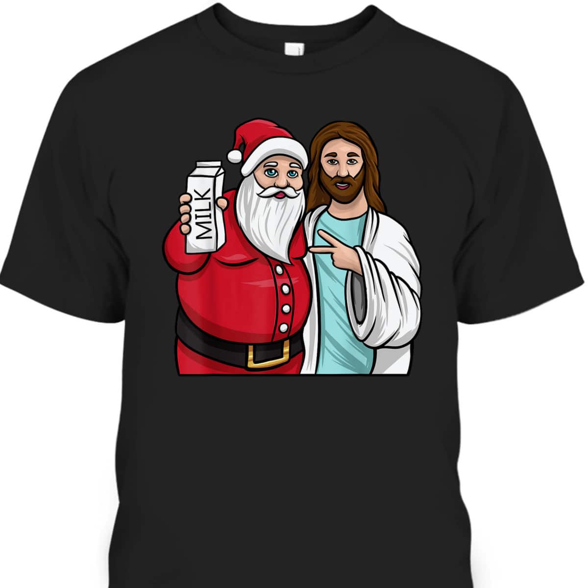 Christmas Santa And Jesus Jingle Bros Milk Lover Funny Christian T-Shirt Christmas Santa And Jesus Jingle Bros Milk Lover Funny Christian T-Shirt