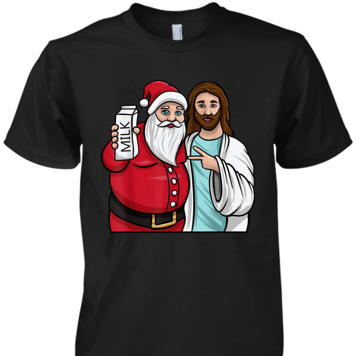 Christmas Santa And Jesus Jingle Bros Milk Lover Funny Christian T-Shirt Christmas Santa And Jesus Jingle Bros Milk Lover Funny Christian T-Shirt