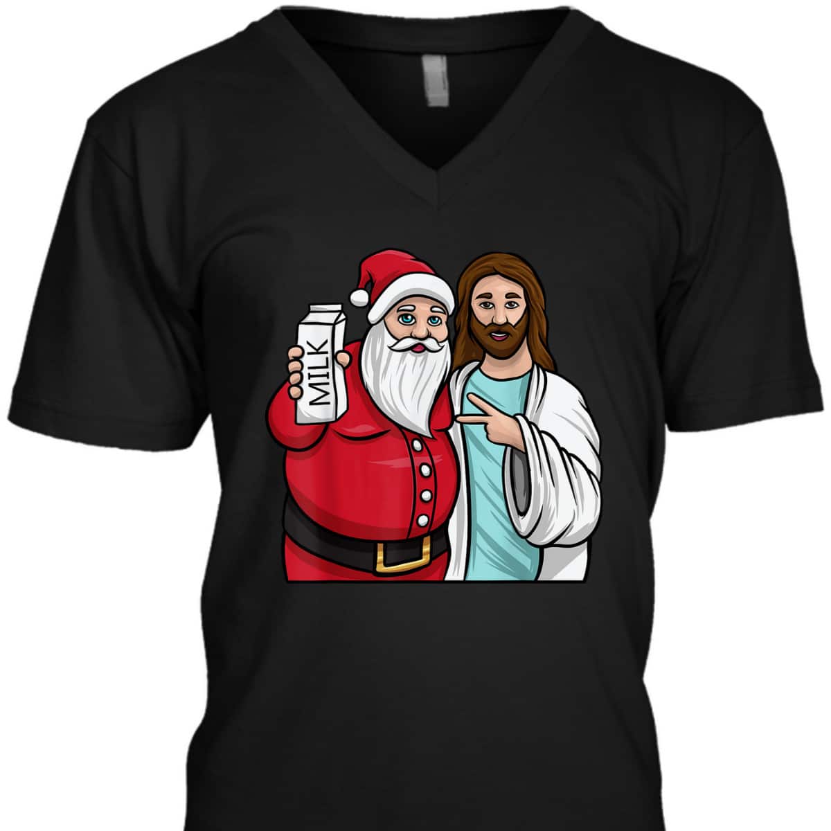 Christmas Santa And Jesus Jingle Bros Milk Lover Funny Christian T-Shirt