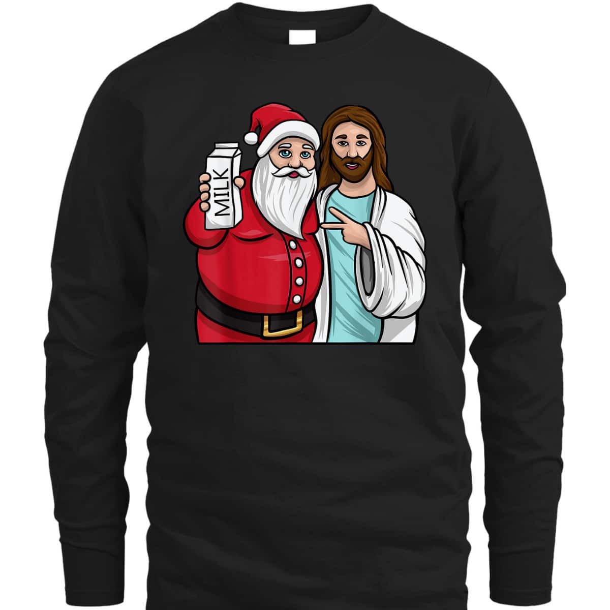 Christmas Santa And Jesus Jingle Bros Milk Lover Funny Christian T-Shirt