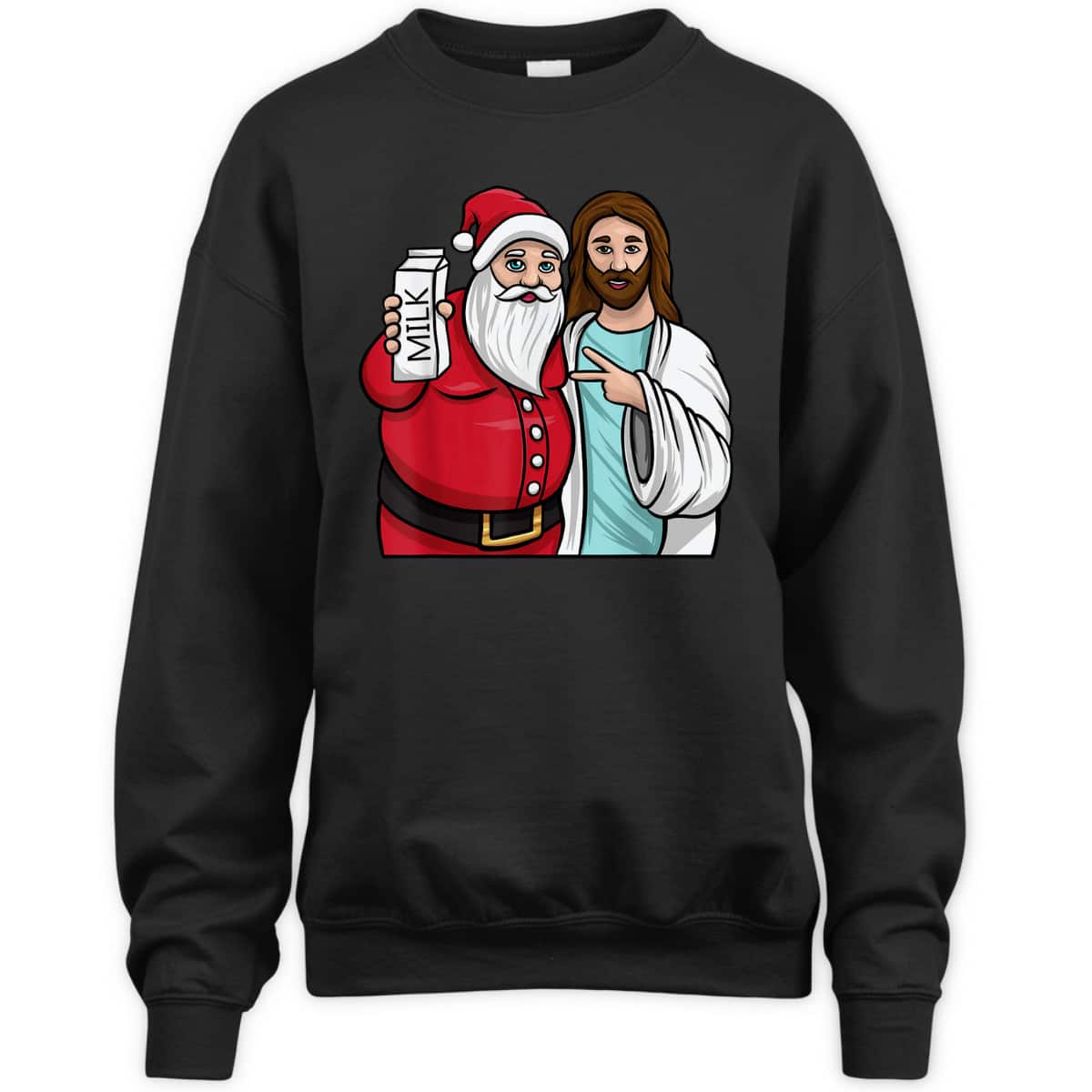 Christmas Santa And Jesus Jingle Bros Milk Lover Funny Christian T-Shirt