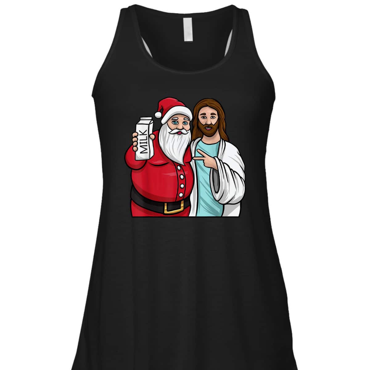 Christmas Santa And Jesus Jingle Bros Milk Lover Funny Christian T-Shirt