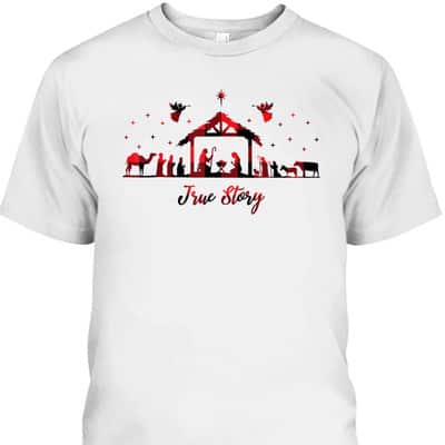 True Story Christmas Nativity Scene Xmas Buffalo Red Plaid T-Shirt