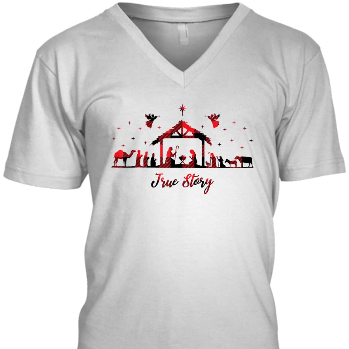 True Story Christmas Nativity Scene Xmas Buffalo Red Plaid T-Shirt