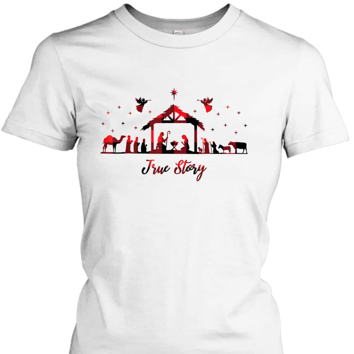 True Story Christmas Nativity Scene Xmas Buffalo Red Plaid T-Shirt