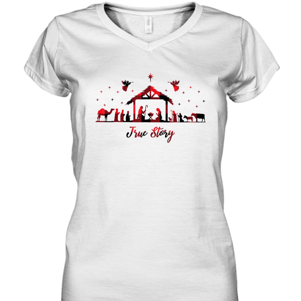 True Story Christmas Nativity Scene Xmas Buffalo Red Plaid T-Shirt True Story Christmas Nativity Scene Xmas Buffalo Red Plaid T-Shirt