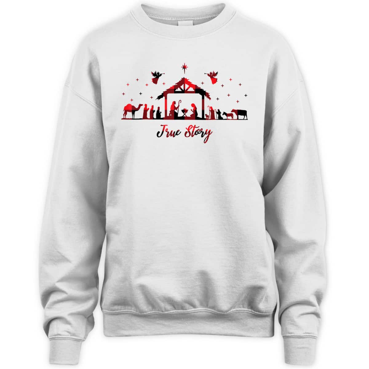 True Story Christmas Nativity Scene Xmas Buffalo Red Plaid T-Shirt