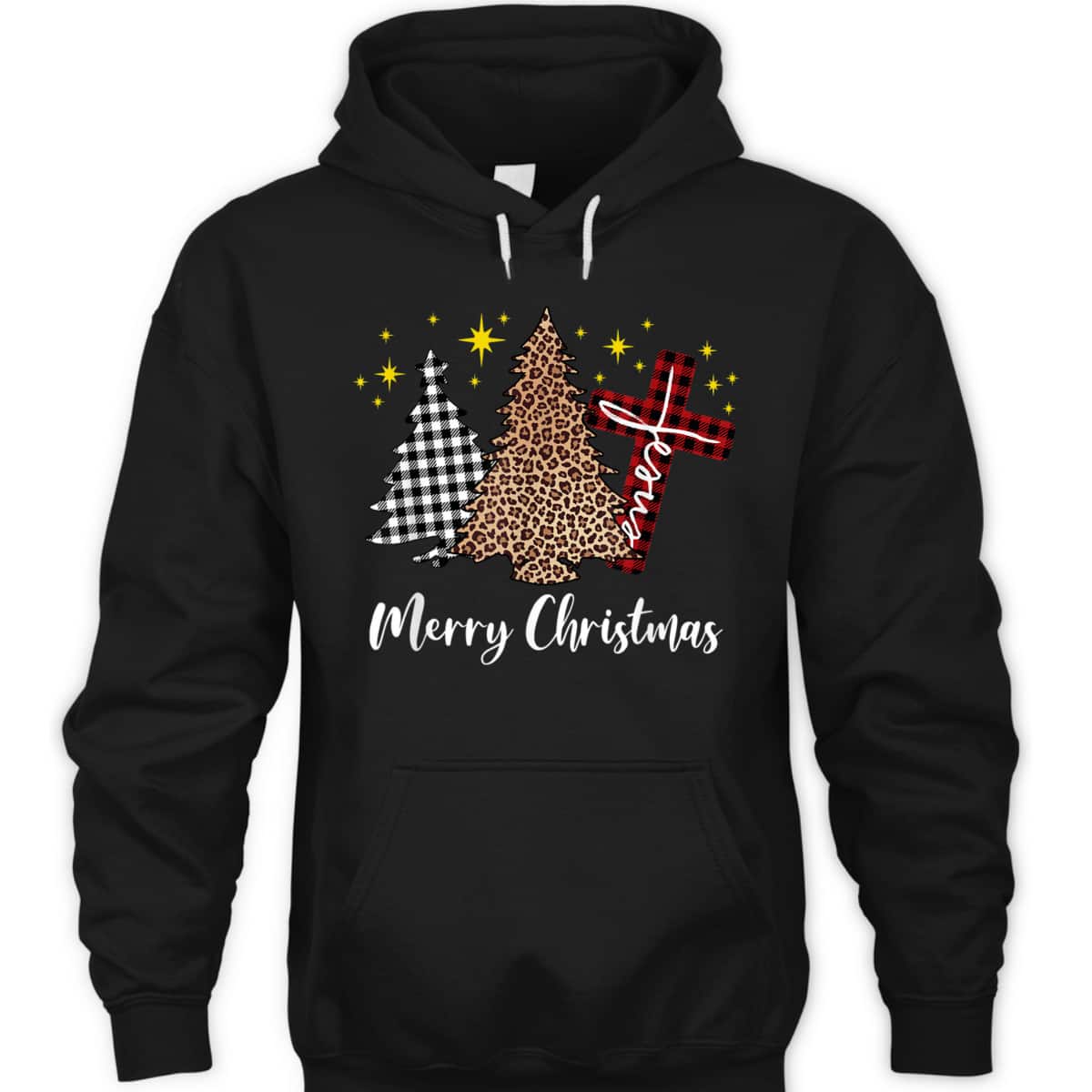 Plaid Xmas Tree Christian Cross Jesus Merry Christmas T-Shirt