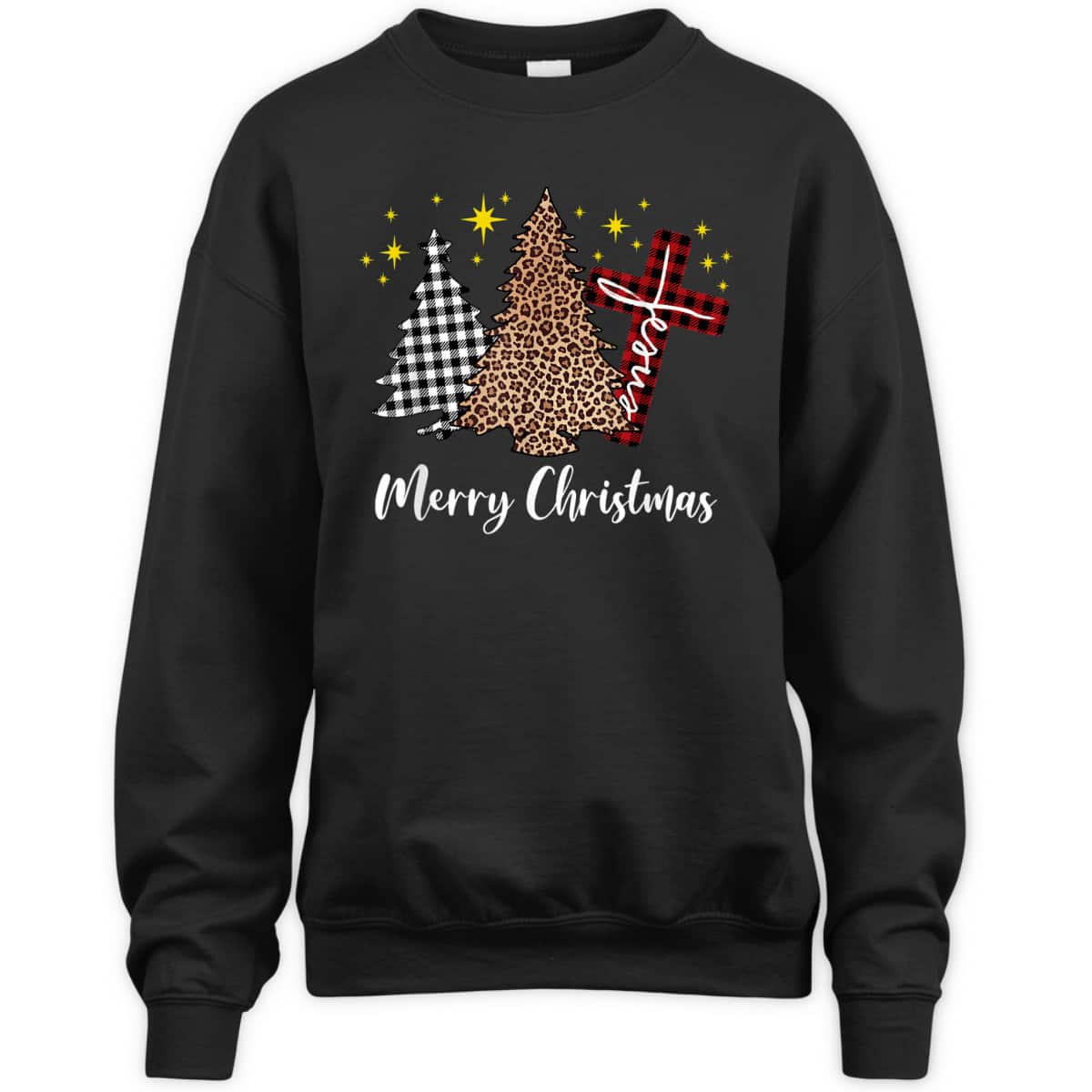 Plaid Xmas Tree Christian Cross Jesus Merry Christmas T-Shirt