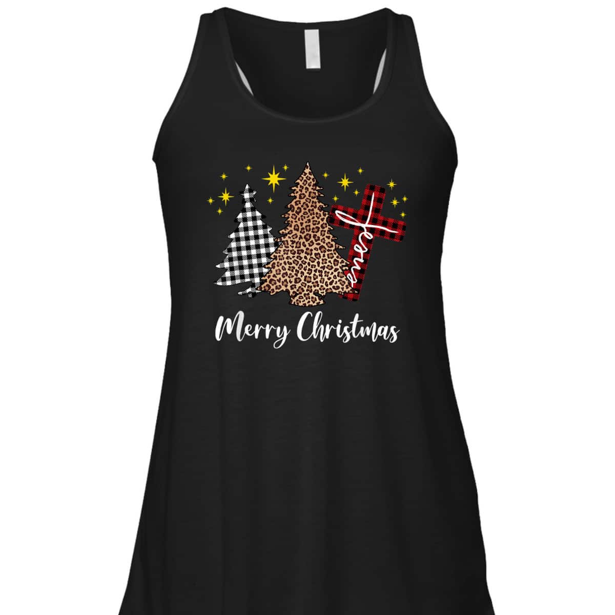 Plaid Xmas Tree Christian Cross Jesus Merry Christmas T-Shirt