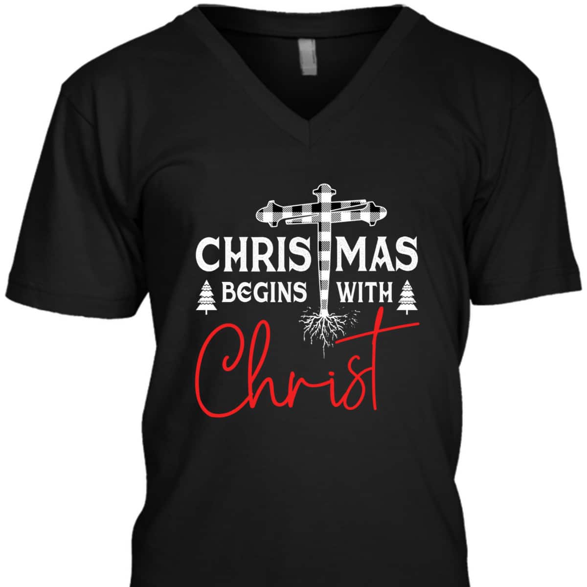 Christian White Plaid Christmas Begins With Christ Xmas T-Shirt