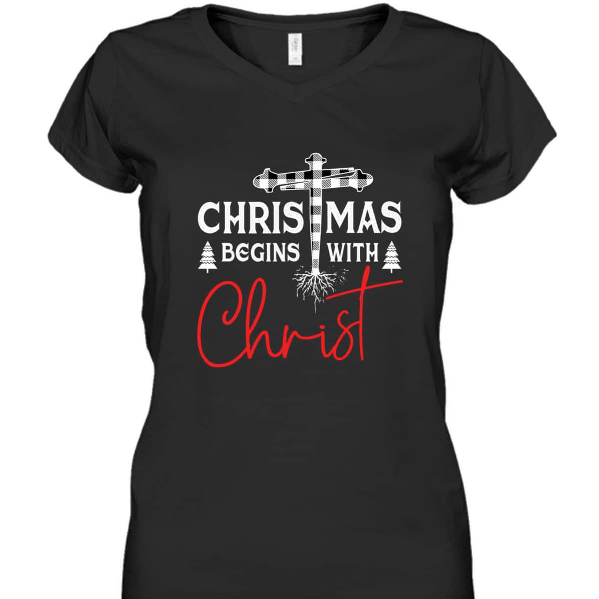Christian White Plaid Christmas Begins With Christ Xmas T-Shirt Christian White Plaid Christmas Begins With Christ Xmas T-Shirt