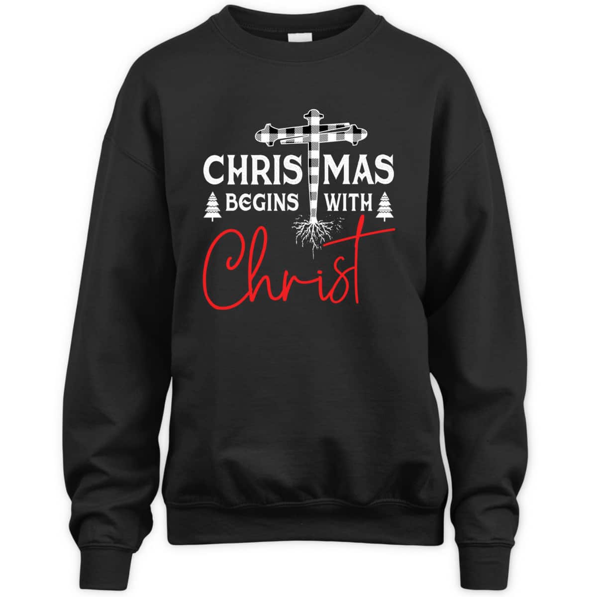 Christian White Plaid Christmas Begins With Christ Xmas T-Shirt