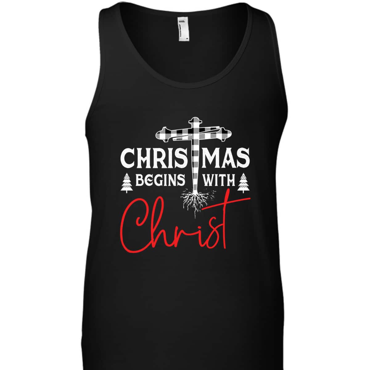 Christian White Plaid Christmas Begins With Christ Xmas T-Shirt