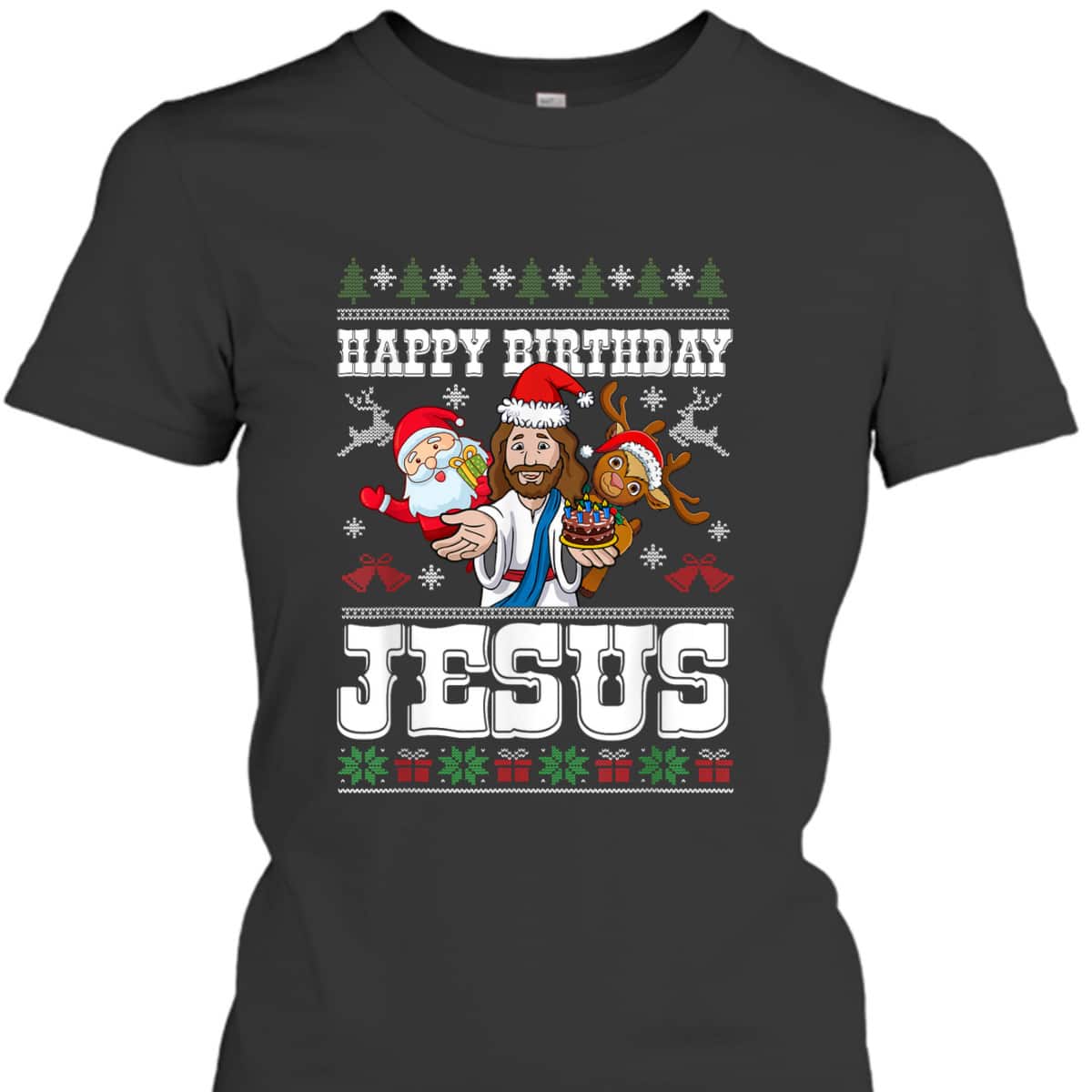 Happy Birthday Jesus Merry Christmas Santa Christian Xmas T-Shirt