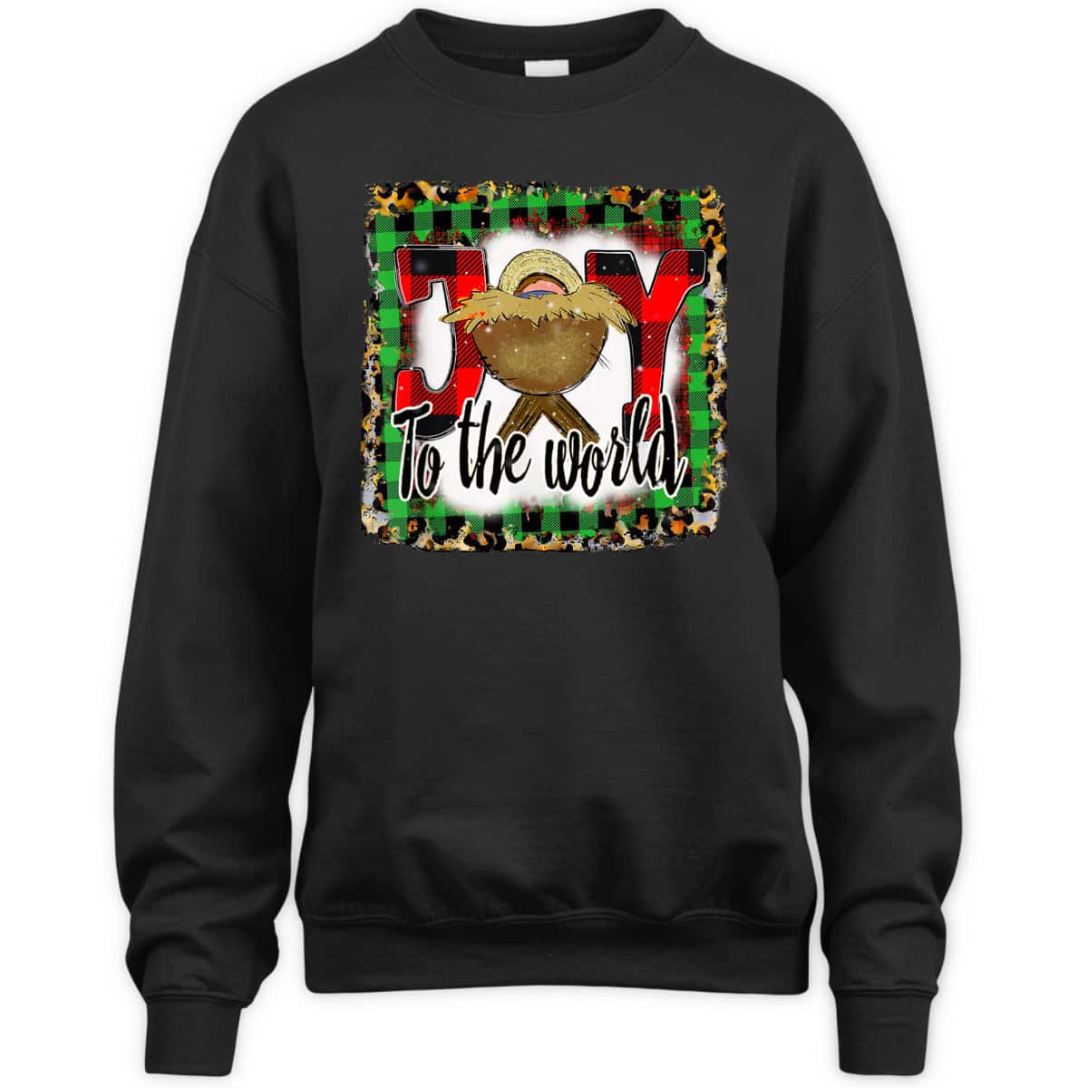 Joy To The World Baby Jesus Buffalo Plaid Leopard Christmas T-Shirt