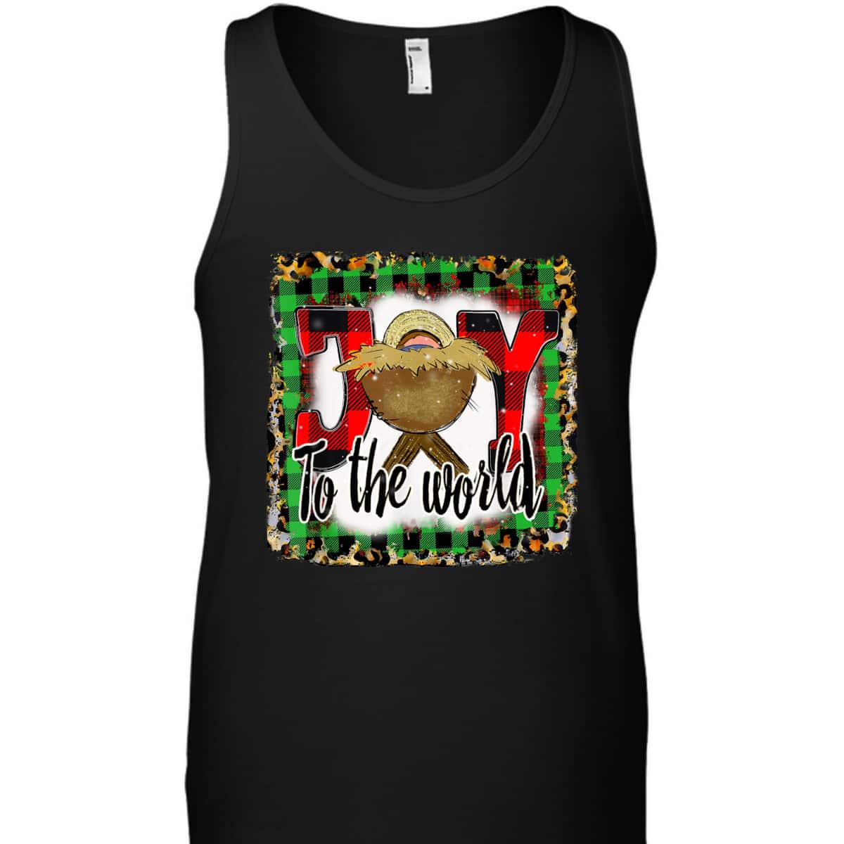 Joy To The World Baby Jesus Buffalo Plaid Leopard Christmas T-Shirt