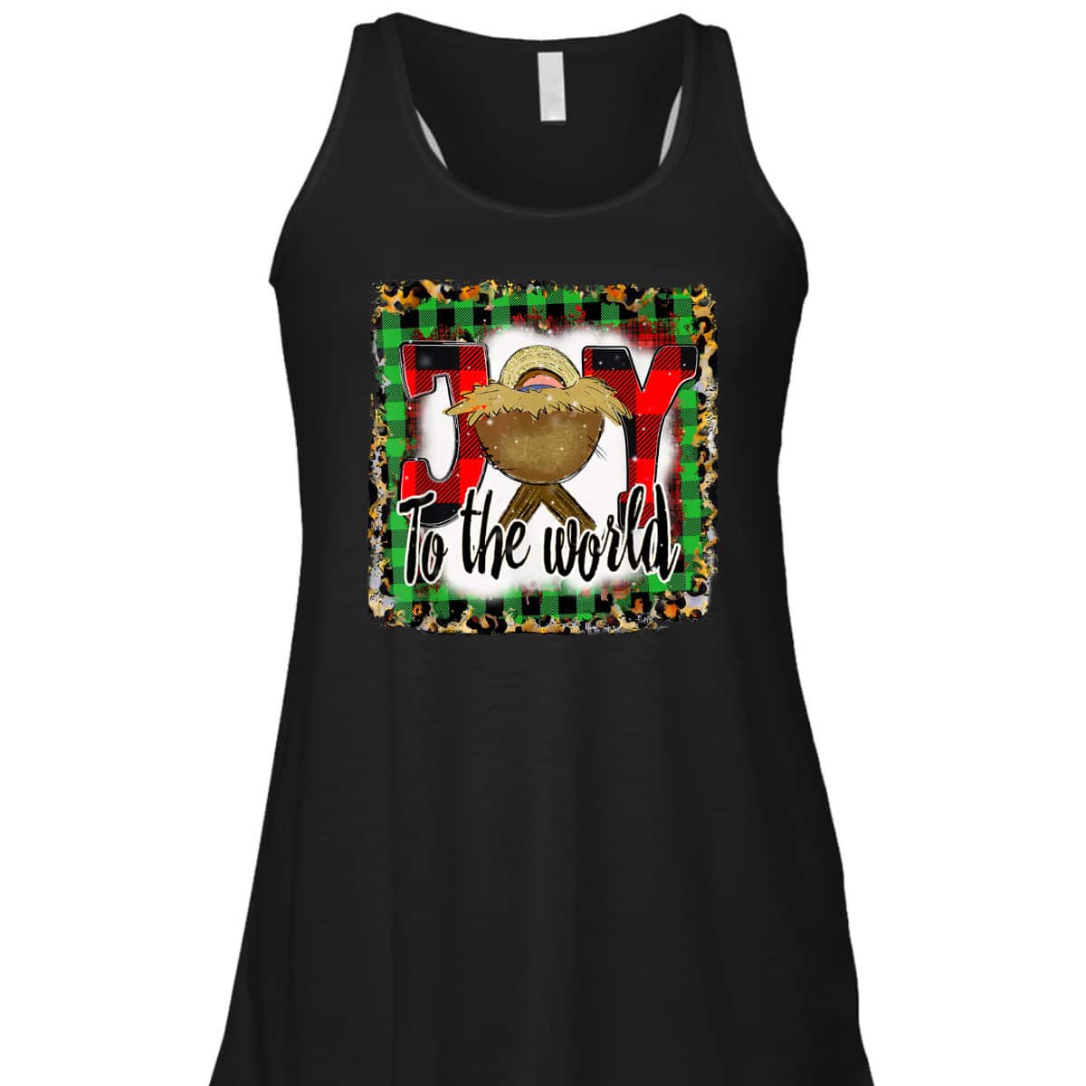 Joy To The World Baby Jesus Buffalo Plaid Leopard Christmas T-Shirt