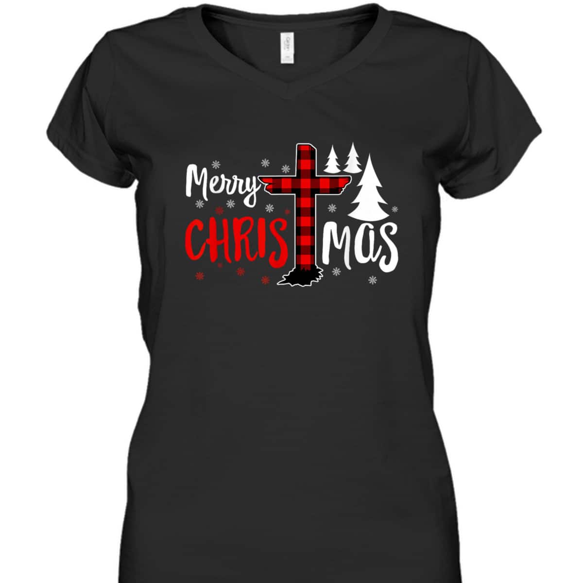 Merry Christmas Christians Buffalo Plaid Christian Faith Cross T-Shirt