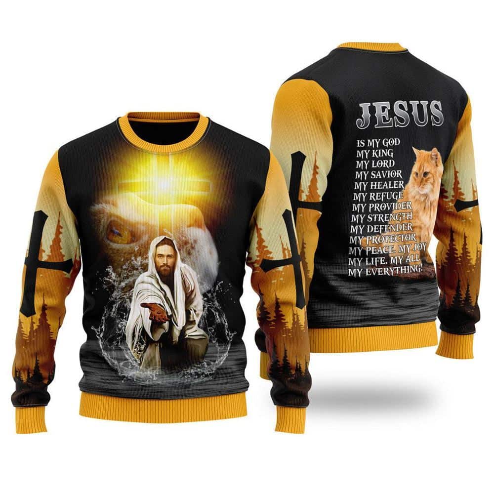 Jesus And Cat My Everything Ugly Christmas Ugly Christmas Sweater Gifts For Christians