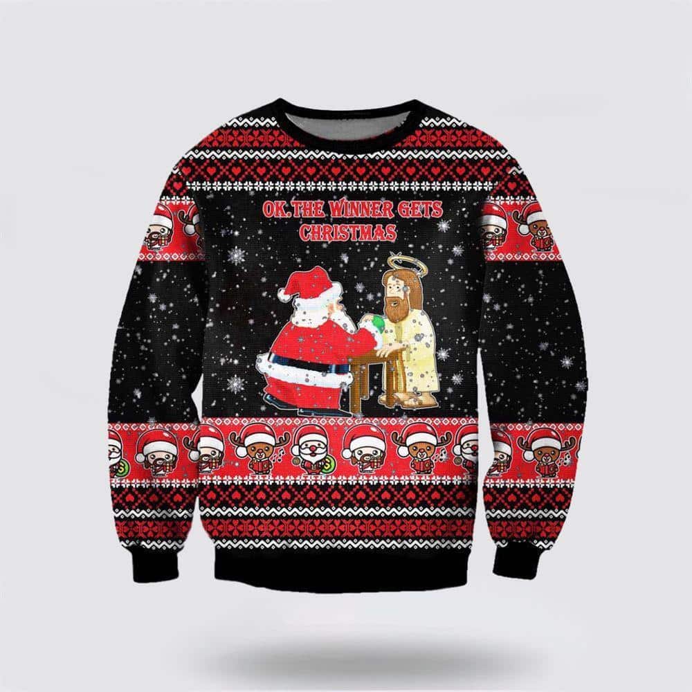 Jesus And Santa Ugly Christmas Ugly Christmas Sweater The Winner Gets Christmas Gifts For Friends