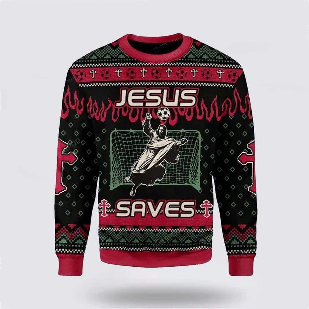 Christian Jesus Saves Football Ugly Christmas Ugly Christmas Sweater Religious Christmas Gifts
