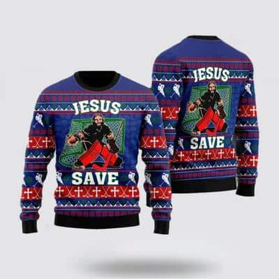 Christian Religious Jesus Saves Hockey Ugly Christmas Ugly Christmas Sweater Christian Religious Jesus Saves Hockey Ugly Christmas Ugly Christmas Sweater