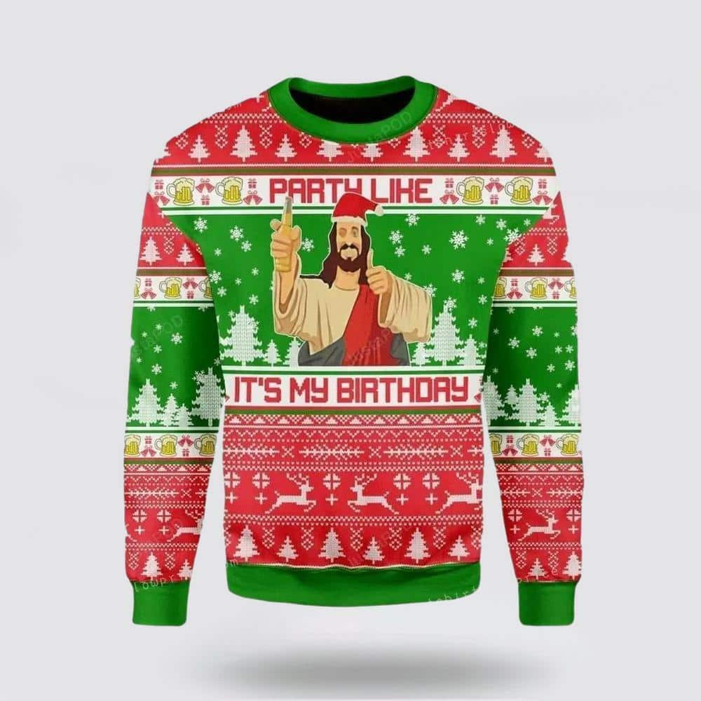 Christian My Birthday Jesus Ugly Christmas Ugly Christmas Sweater Religious Christmas Gifts Party Like It's My Birthday Christian My Birthday Jesus Ugly Christmas Ugly Christmas Sweater Religious Christmas Gifts Party Like It's My Birthday