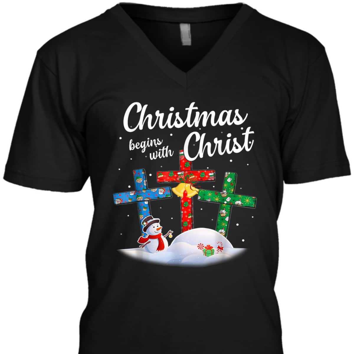 Christmas Begins With Christ Snowman Christian Cross Religious Xmas T-Shirt Christmas Begins With Christ Snowman Christian Cross Religious Xmas T-Shirt