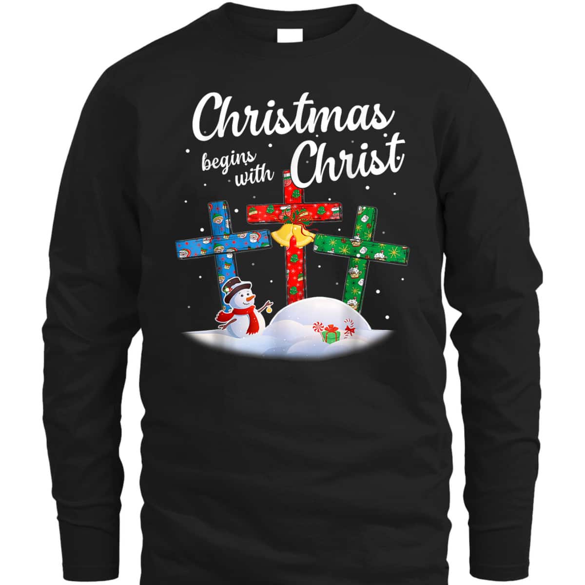 Christmas Begins With Christ Snowman Christian Cross Religious Xmas T-Shirt Christmas Begins With Christ Snowman Christian Cross Religious Xmas T-Shirt