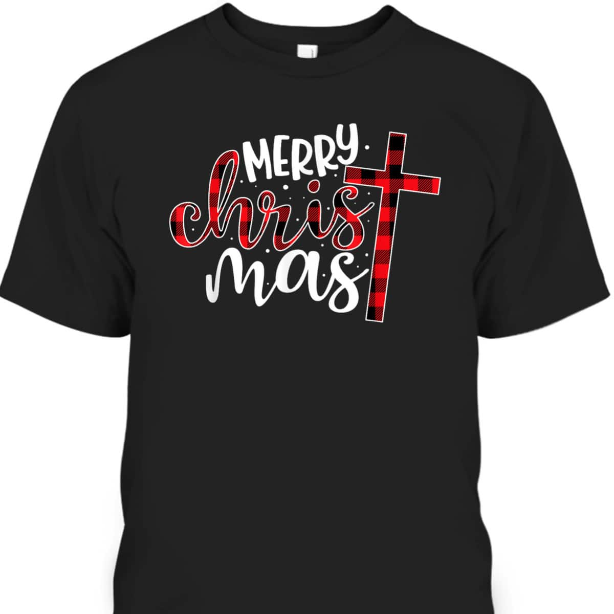 Buffalo Plaid Merry Christmas Christian Cross T-Shirt