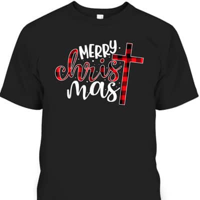 Buffalo Plaid Merry Christmas Christian Cross T-Shirt
