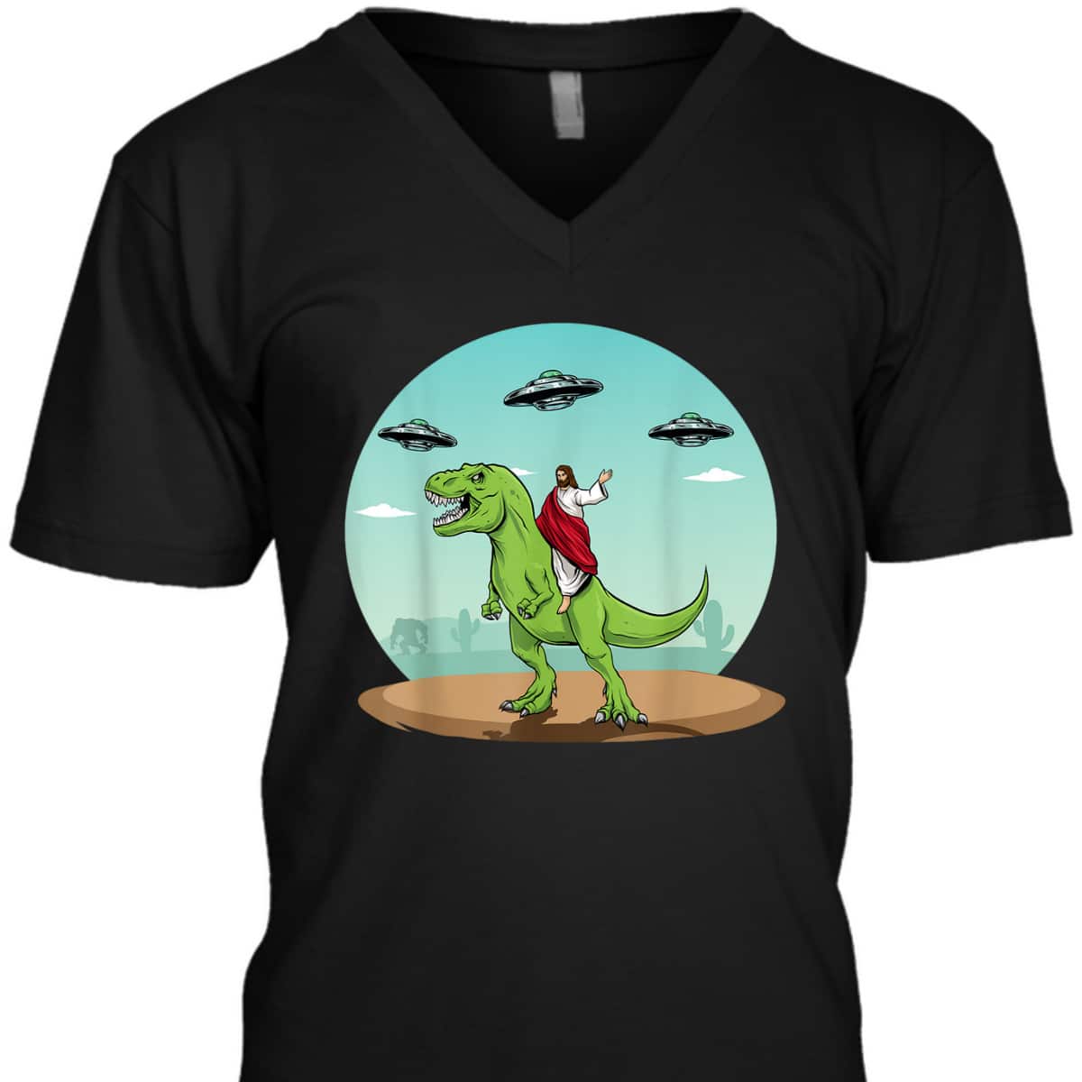Jesus Riding A Dinosaur Funny Christian Bigfoot UFO Alien Abduction T-Shirt Jesus Riding A Dinosaur Funny Christian Bigfoot UFO Alien Abduction T-Shirt