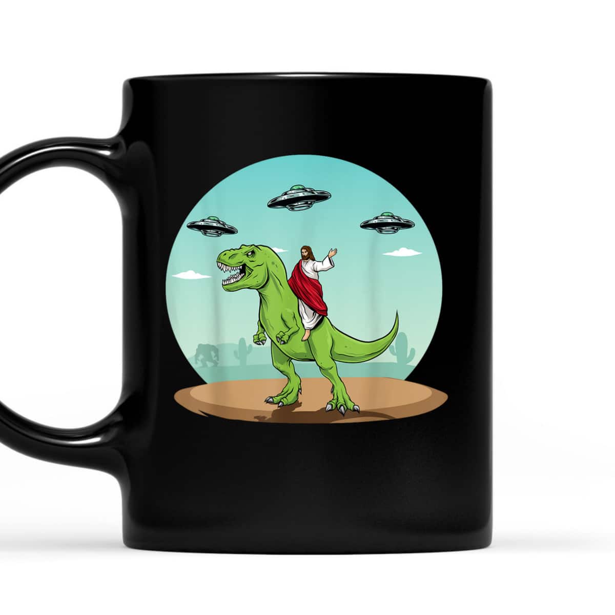 Jesus Riding A Dinosaur Funny Christian Bigfoot UFO Alien Abduction T-Shirt Jesus Riding A Dinosaur Funny Christian Bigfoot UFO Alien Abduction T-Shirt