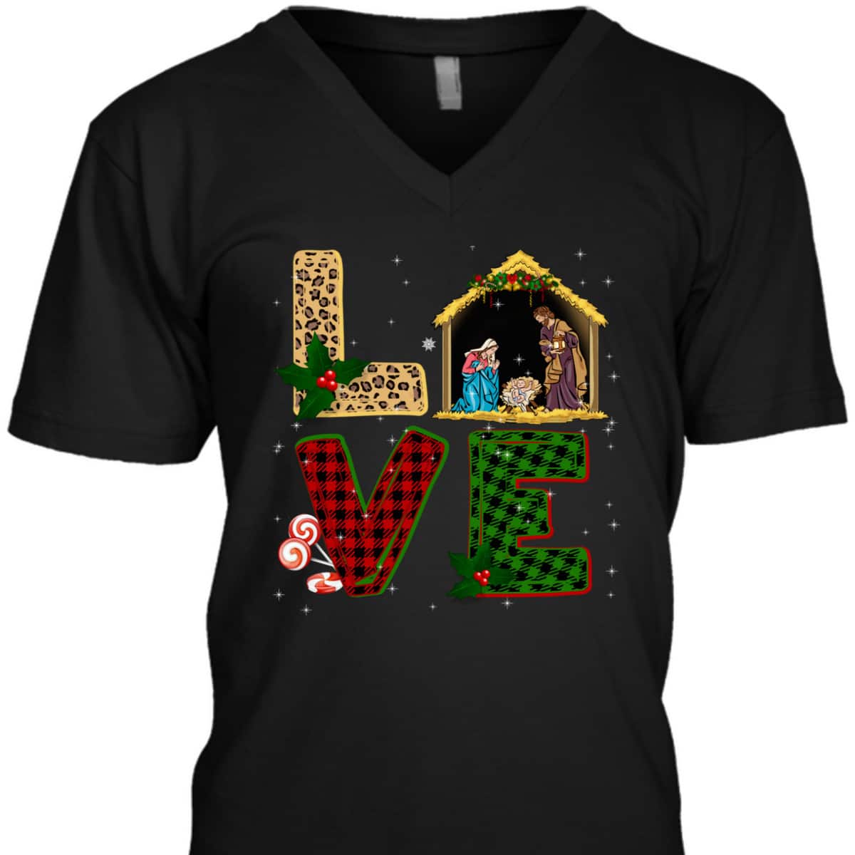 Love Leopard Plaid Christmas Nativity Christian T-Shirt Love Leopard Plaid Christmas Nativity Christian T-Shirt