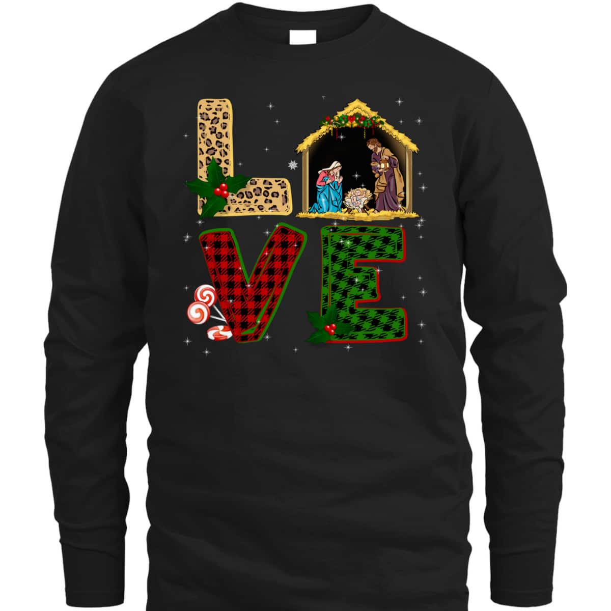 Love Leopard Plaid Christmas Nativity Christian T-Shirt Love Leopard Plaid Christmas Nativity Christian T-Shirt